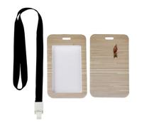 Light Oak Flooring ID Card Holder with Black Lanyard, Sliding Vertical Badge Holder, Vertical Name Badges Protector for Staff, Cards Protector for Women, Nurse Essentials Work Paramedic Accessories