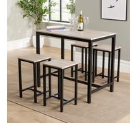 Home Source Nicosia Table and 4 Bar Stool Set Breakfast Bar Style Light, Brown