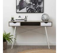 Light Oak Veneer Effect 2 Drawer Desk in White Finish Frame | Bradbury