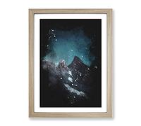 Light Of The Moon Over The Dolomites Paint Splash Modern Framed Print | A4 Oak Framed Wall Art | Ready to Hang | Modern Space Picture | Living Room Bedroom Lounge Office