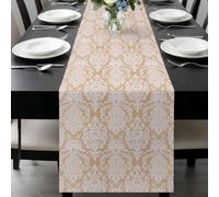 Light Orange Flower Table Runner 13x120 Inches Long Ethnic Middle East Cotton Linen Table Runner Burlap Style for Dinner Table Party Decor Tabletop Decorations