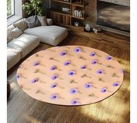 Light Orange Round Room Rug Purple Daisy Flowers and Buds Green Stems Angled Pattern Washable Non Slip Area Rugs for Home Office Dorm 90cm