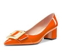 (Light Orange, US 10 EU 41) Aachcol Women Chunky Block Mid Low Heel Pumps Slip-on Pointed Toe Dress Shoes Office Party Wedding Patent 2 Inch