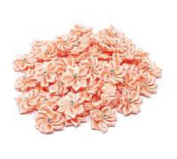 Light Peach 25mm Satin Ribbon Flowers with Rhinestone Diamante Centre, Craft Flowers (100)