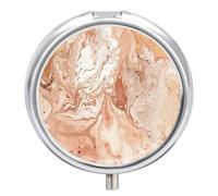 Light Peach and Brown Round Pill Box 3 Compartment Medicine Pill Organizer with Mirror Travel Small Pill Case Cute Vitamin Organizer Portable Daily Pill Container for Pocket Purse