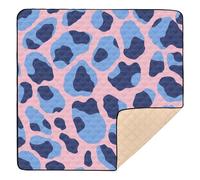 Light Peach Blue Leopard Print Large Stylish Baby Playmat for Indoor Outdoor Comfortable Foldable Padded Baby Mat for Babies Infants Toddlers, 50'' x 50''gimnasio de actividades para