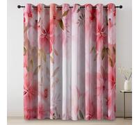 Light Pink 100% Blackout Curtains, Watercolor Romantic Flowers Print Summer Thermal Insulated Curtain, W 46" x L 54" (2 Panels) Eyelet Noise Reducing Curtains for Bedroom Living Room Drapes Window