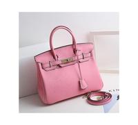 (Light pink, 20*15*10cm) Ladies Women Leather Handbag Birkin First Layer Cowhide Leather Tote Bag Commuter Crossbody Kelly Handbag