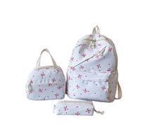 Light Pink 3-Pcs Bow Backpack Set for Girls with Cute Lunch Box & Pencil Bag Nylon Rucksack Aesthetic Daypack Flower Rucksack Kawaii School Bags Floral Preppy Backpacks Teenage Primary Middle School