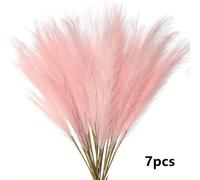 (Light pink) 7pcs Faux Pampas Grass Bouquet, 22in/55cm Tall Fabric Flower Arrangement for Home & Outdoor Decor