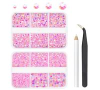 Light Pink AB Resin Rhinestones for Crafting 2mm 3mm 4mm 5mm 6mm Flatback Jelly Resin Stones Gems Non-Hotfix Diamonds Charms Supplies for Nails Face Eyes Makeup Body Tumblers DIY Crafts Decor Shoes