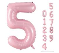 Light Pink Balloon Number 5, 40 Inch Large Self Inflating Foil Number Balloons 0-9, Pastel Pink 5 Helium Balloon for 5th Girls Women Birthday Party Graduation Anniversary Decorations