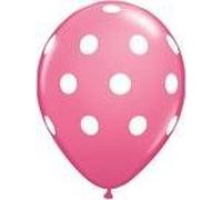 Light Pink Big Polka Dot White Spots 11" Latex Balloons x 5