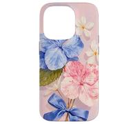 Light Pink & Blue Hydrangea Cute Bows Coquette Flower Case for iPhone 14 Pro