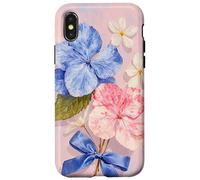Light Pink & Blue Hydrangea Cute Bows Coquette Flower Case for iPhone X/XS
