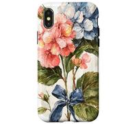 Light Pink & Blue Hydrangea Cute Bows Coquette Flower Case for iPhone X/XS