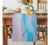 Light Pink Blue Marble Table Runner 13x72 Inches Long Modern Art Abstract Gold Texture Ombre Cotton Linen Table Runner Burlap Style for Dinner Table Party Decor Tabletop Decorations