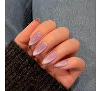 Light Pink Cat Eye False Nails, SXVME Glitter Press on Nails Medium Almond, Sparkly Shiny Fake Nails Natural, Cute Bling Glass Stick on Nails for Women Daily Wear, 30 Pcs