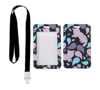 Light Pink Cats ID Card Holder with Black Lanyard, Ski Pass Holder, Vertical Cards Protector for Teacher, Vertical Name Badges Protector for Doctor, Paramedic Accessories Nurse Accessories Work