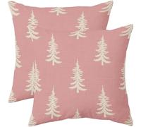 Light Pink Christmas Pillow Covers 18x18 Set of 2 Rustic Xmas Decoration Tree Outdoor Decorative Throw Pillows Farmhouse Winter Pillowcases Linen Cushion Case Decor for Sofa Couch Bed