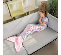 (Light Pink Colorful, Toddlers) Toddler Mermaid Tail Blankets Glittering Cozy Soft Flannel Rainbow Colorful Gifts All Season For Toddlers /kids,