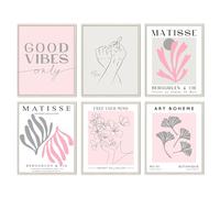 Light Pink Flower Market Wall Art Prints Abstract Matisse Wall Art Exhibition Posters Pastel Danish Room Decor Aesthetic Posters for Women Girls Wall Collage Pictures Prints Unframed 8x10in Set of 6
