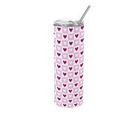 Light Pink Hearts Travel Flask - Reusable Metal Drinks Cup Gift with Straw