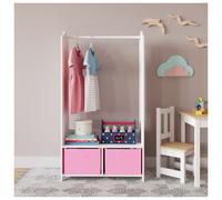 (Light Pink) MDF Wooden Hanging Clothes Rail Wardrobe Storage