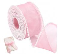 Light Pink Pearl Edge Organza Ribbon, 4cm x 4.5m Sheer Ribbon for Gift Wrapping, Bouquets, Bows and Crafts