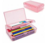 Light Pink Pencil Box, Large Capacity Double Layer Clear Pencil Case, 1 Pack Hard Pencil Case, Clear Crayon Box with Snap-tight Lid, Plastic Storage Box Art Craft Marker Organizer for Office Supplies