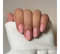 Light Pink Press on Nails Short Oval, SXVME Solid Color Acrylic Fake Nail Short Round, Nude Pink False Nail Press ons Handmade of Gel, Natural Full Cover Glue on Nails For Women Daily Wear 24Pcs