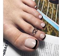 Light Pink Press on Toes Nails Short Square, Solid Color Fake Toe Nails Glue on, Cute Toe for Women, Summer Glossy Gel ToeNails Acrylic for Decoration 24 Pcs black french