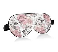 Light Pink Roses Flowers with Leaves Seamless On White Eye Masks Cover Blocks Light Sleep Mask Shade Cover Blindfold Relaxing Eyeshade Cover with Adjustable Head Strap for Men Women Kids