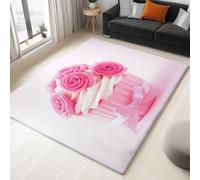 Light Pink Rugs Living Room Washable Non Slip Area Rug 60 x 90 cm, Bedroom Kitchen Hall Lounge Office Dining Room Indoor Carpet Low PileSimple Flowers Roses Cake Carpets