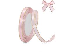 Light Pink Satin Ribbon with Gold Edges, Polyester Easter Ribbon for Spring Gift Wrapping DIY Crafts Supplies Baby Shower Wedding Floral Bouquet Hair Bow Sewing Project Spring Decor, 25 Yds x 3/8 in