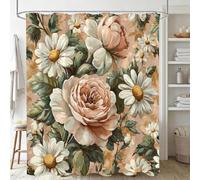 Light Pink Shower Curtain, Waterproof Extra Long Curtains for Bathroom Decor, Luxury Weighted Shower Curtain Peony, for Bathroom Window Curtains, Quick Dry Wet Room, 120x150cm 48x60Inch J-775
