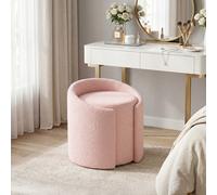 Light Pink Teddy Fleece Round Curved Back Vanity Stool