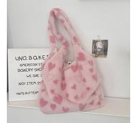 (Light Pink Tote) Comfy And Cute Heart Design Plush Shoulder Bag Chic And Spacious Use Daily For