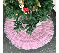 Light Pink Tulle Christmas Tree Skirt 48 Inch, Large Fluffy Ruffle Tree Skirt, 6-Layer Elegant Wedding Pleated Tree Mat, Pastel Pink Christmas Decorations for Artificial Tree Decor