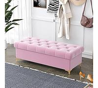 Light Pink Velvet Storage Footstool Bench, Upholstered Bed End Ottoman for Living Room & Bedroom, Stylish 31"x16"x16" Storage Solution, Modern Home Decor