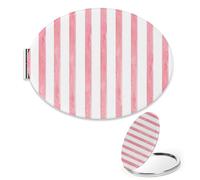 Light Pink Vertical Stripes Mirror, 1X/2X Oval Magnifying Makeup Mirror, Pu Leather Portable Travel Essentials Compact Mirrors, Handbag Mini Essentials Mirrors, Uni Gifts, Gift for Teenage Girls