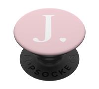 Light Pink White Monogram Letter J Initial Heart Design PopSockets Adhesive PopGrip