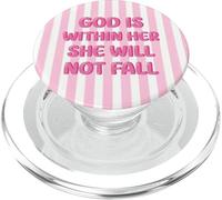 Light Pink White Stripes God Is Within Her She Will Not Fall PopSockets PopGrip for MagSafe