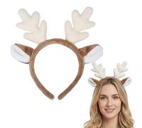 Light Plush Reindeer Antler Headband with Two Deer Ears - Super Soft Comfortable Flexible One Size Fit for Christmas Halloween Cosplay Party Festive Events Animal Ears Headbands Women Girls