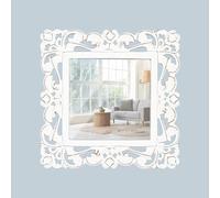 Light & Pro Rustic Wood White Country Boho Mirror, 14x14 Inch, Wall-Mounted, Square, Antique White, Perfect for Room Decoration, Home Decoration, Bedroom, Living Room, Bathroom