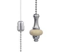 Light Pull Chain Cord Cream Ceramic Disc 26x54mm with 80cm Matching Chrome Chain