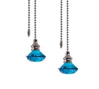 Light Pull Chain Extension, 2 Pcs 50cm Crystal Ceiling Fan Pull Chains, Ceiling Light Fan Switch Cord Pull Handle Weight Pull Cord for Bathroom Toilet Light, Blue