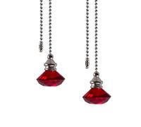 Light Pull Chain Extension, 2 Pcs 50cm Crystal Ceiling Fan Pull Chains, Ceiling Light Fan Switch Cord Pull Handle Weight Pull Cord for Bathroom Toilet Light, Red