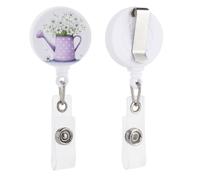 Light Purple and White Polka Dot Watering Can Retractable Badge Holder Reel Clip ID Card Holder for Doctor Nurse Student Office Worker