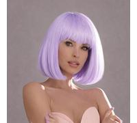 Light Purple Bob Wig with Bangs (Can Be Trimmed) Straight Short Synthetic Wig for Women Cosplay Party Halloween Daily Anime Costume Events Wear (Light Purple)